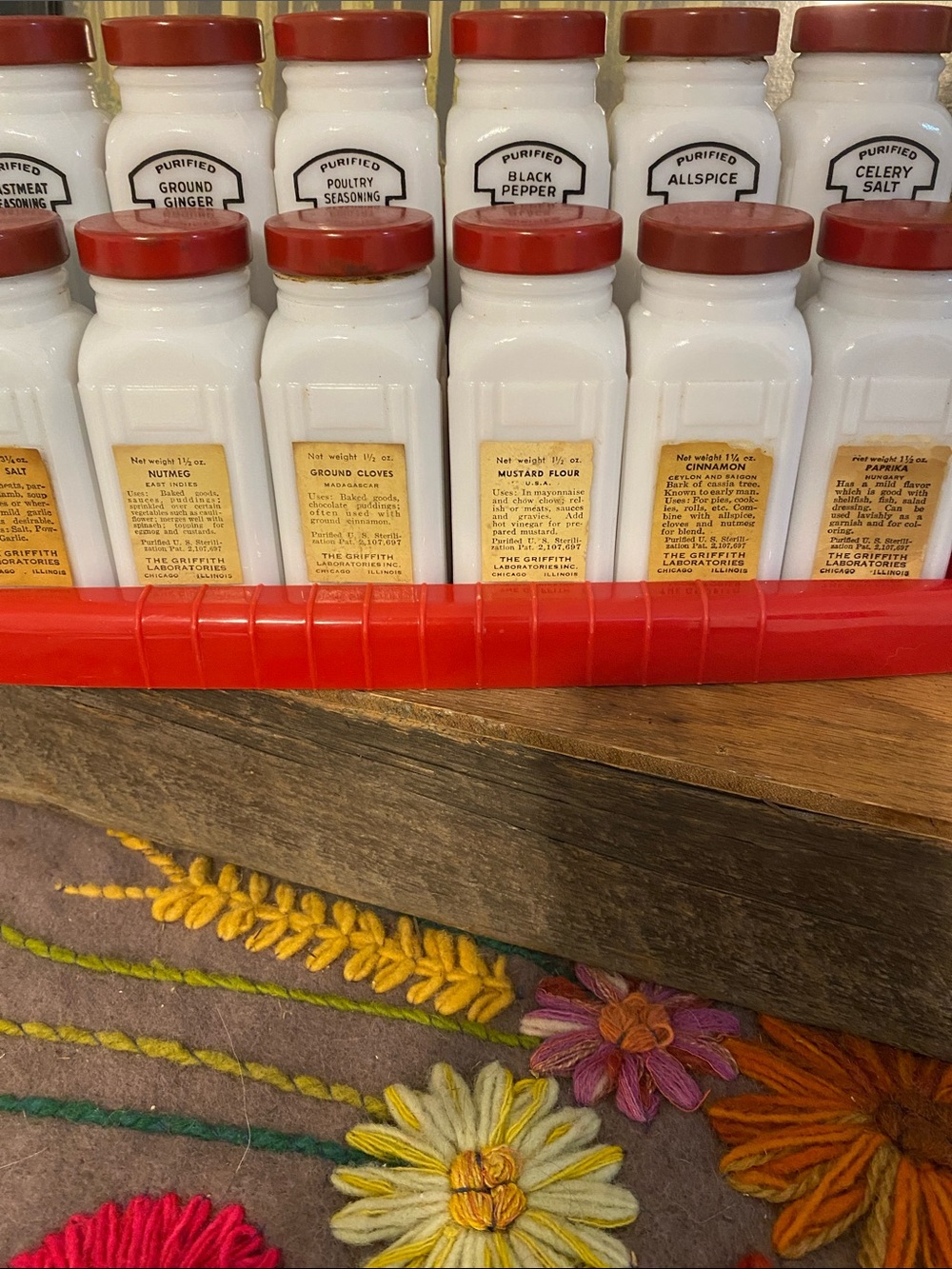 Griffiths Vintage White Spice Jars with Red Lids - Full 12-Piece Set - Picture 5 of 8